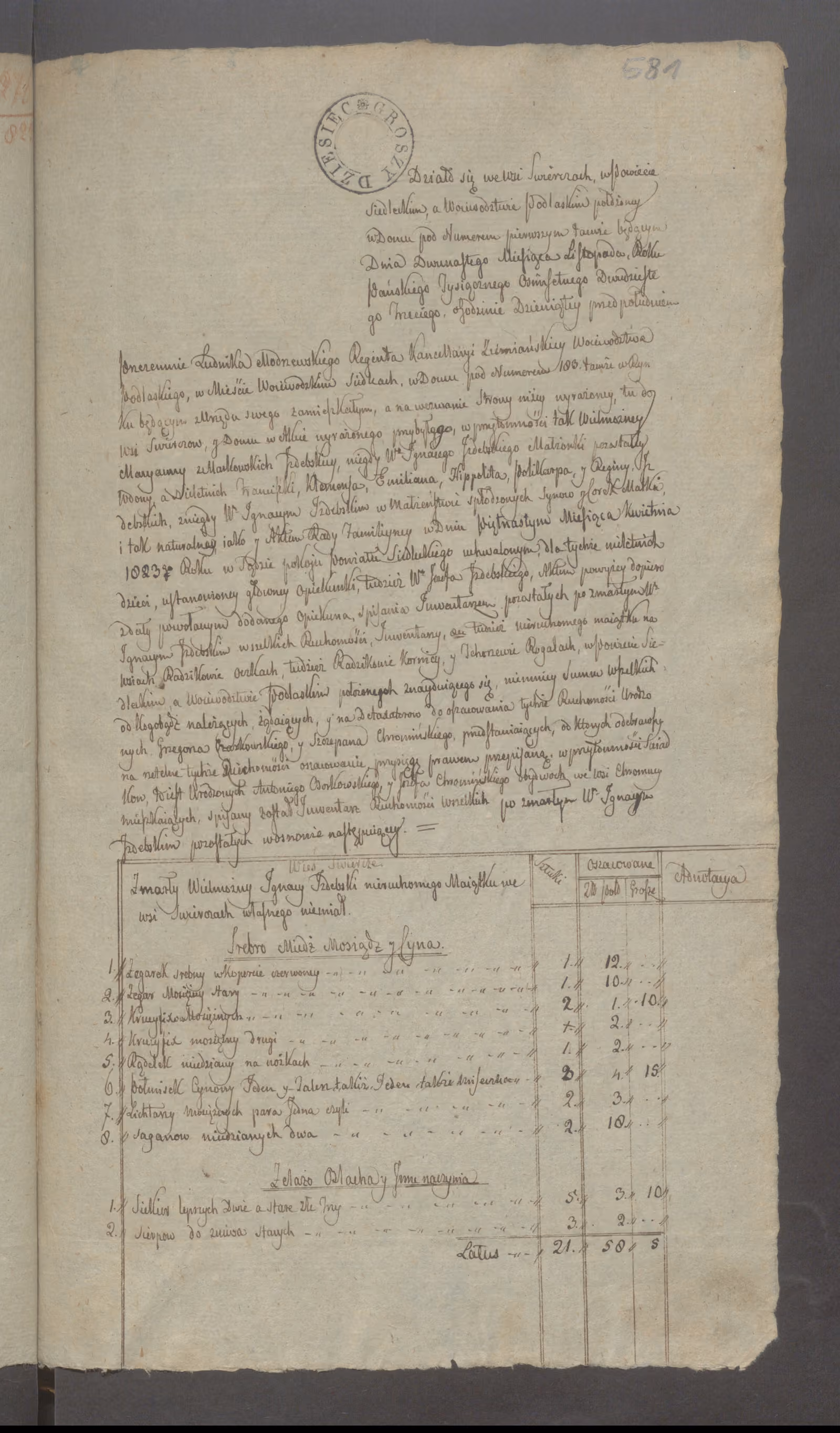 Modrzewski 277/1823, s. 1