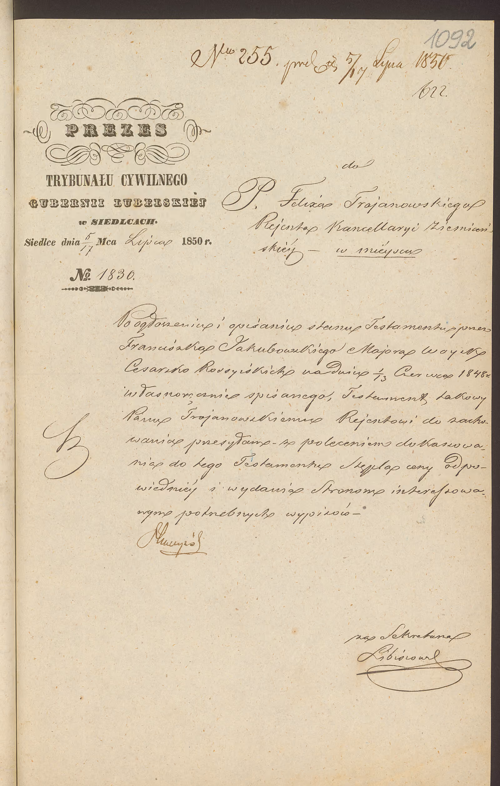 Trojanowski 255/1850, s. 1