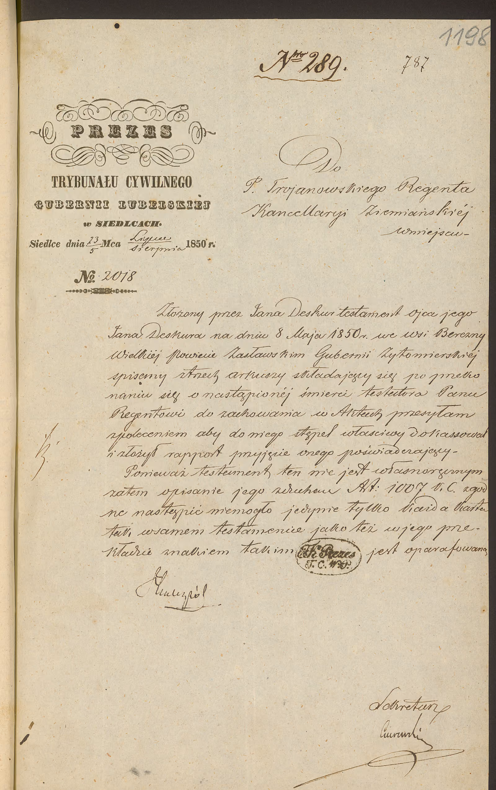 Trojanowski 289/1850, s. 1