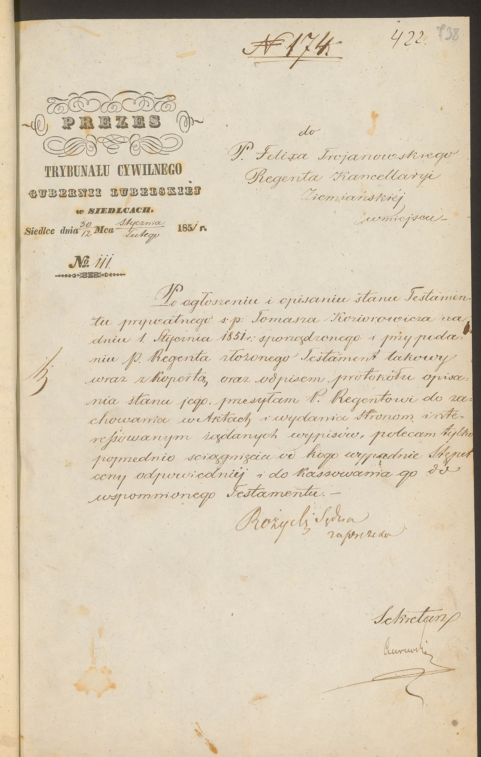 Trojanowski 174/1851, s. 1