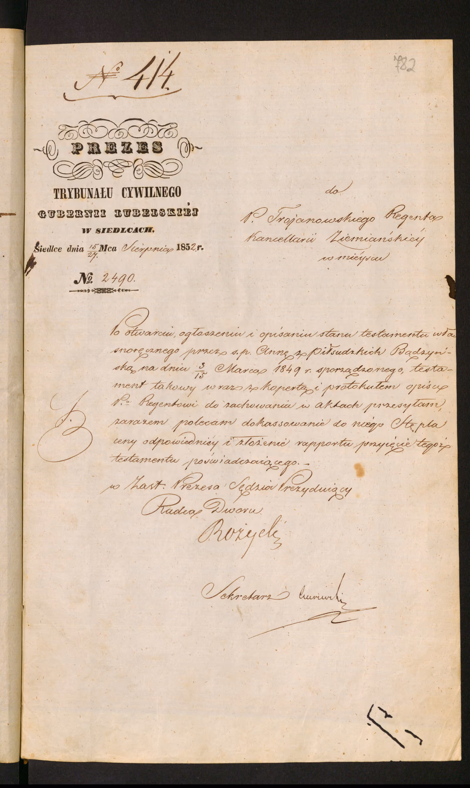 Trojanowski 414/1852, s. 1